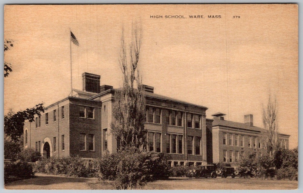 Antique Postcard High School Building Ware, MA 1910s