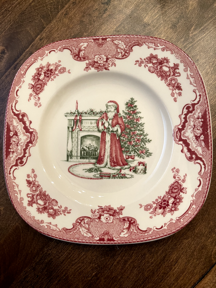 Johnson Brothers Old Britain Castles Christmas Santa Accent Plate Set of 4 RARE-image