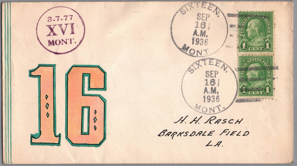 1937 Gladys Adler Hand-Painted Cachet 16 XVI Sixteen Montana Number