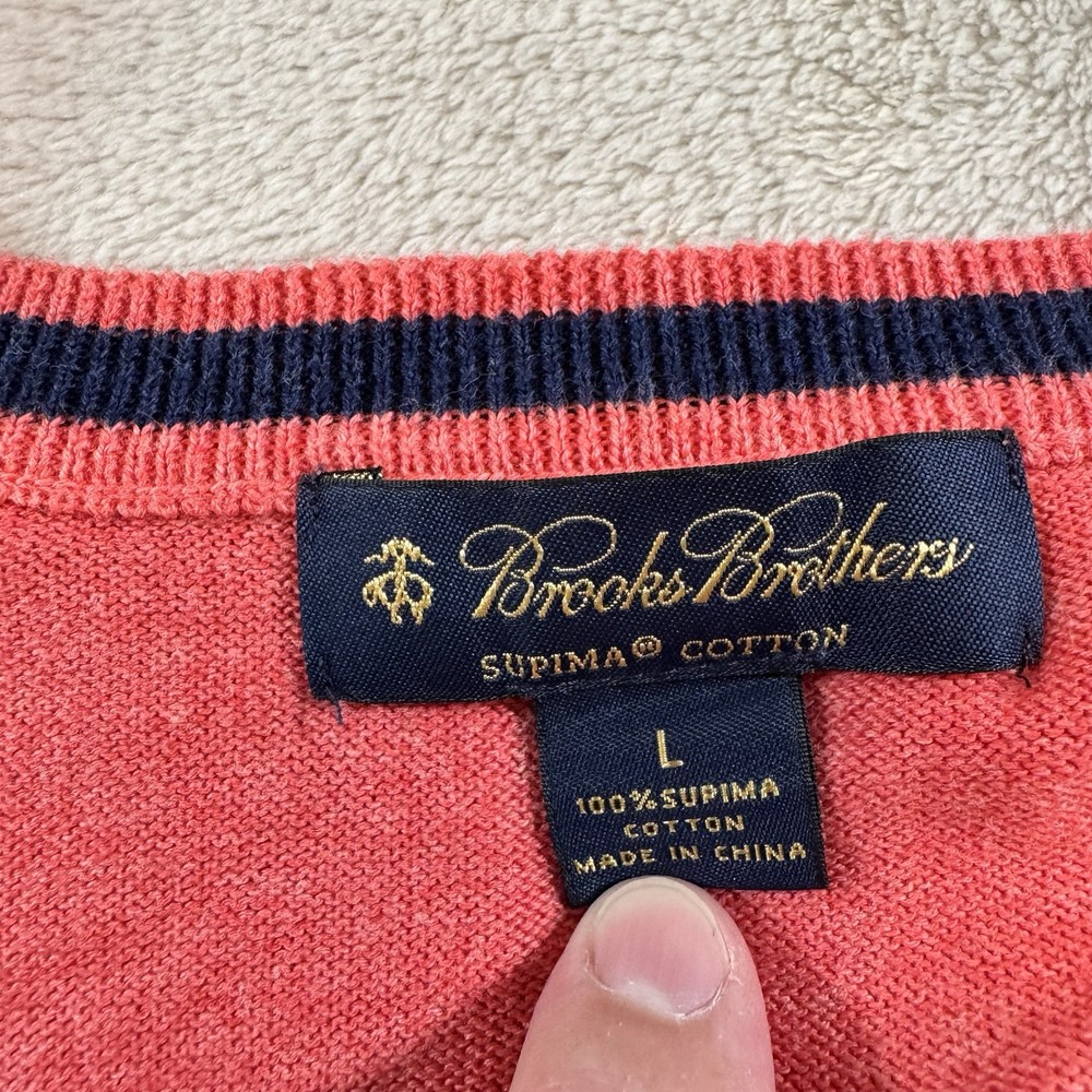 Brooks Brothers V Neck Pullover Sweater Mens Large Red Supima Cotton Casual