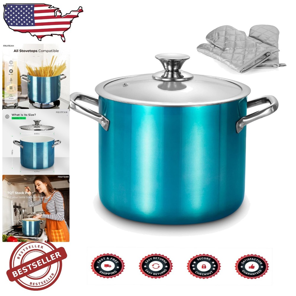 Nonstick 7 Qt Stock Pot - Durable, Easy to Clean, and Oven Safe Cooking Tool