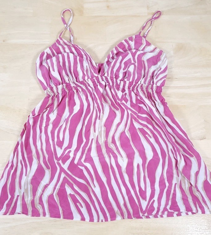 Y2K Sz XS PINK Zebra Animal Print Cami 100% Silk Babydoll Express Design Studio