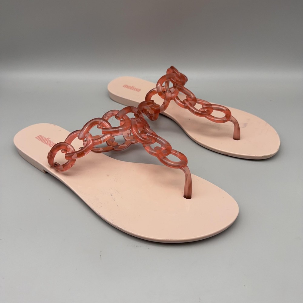 Melissa Sandals Womens Size 10 Pink Jelly Chain Link Thong Flip Flops Slides