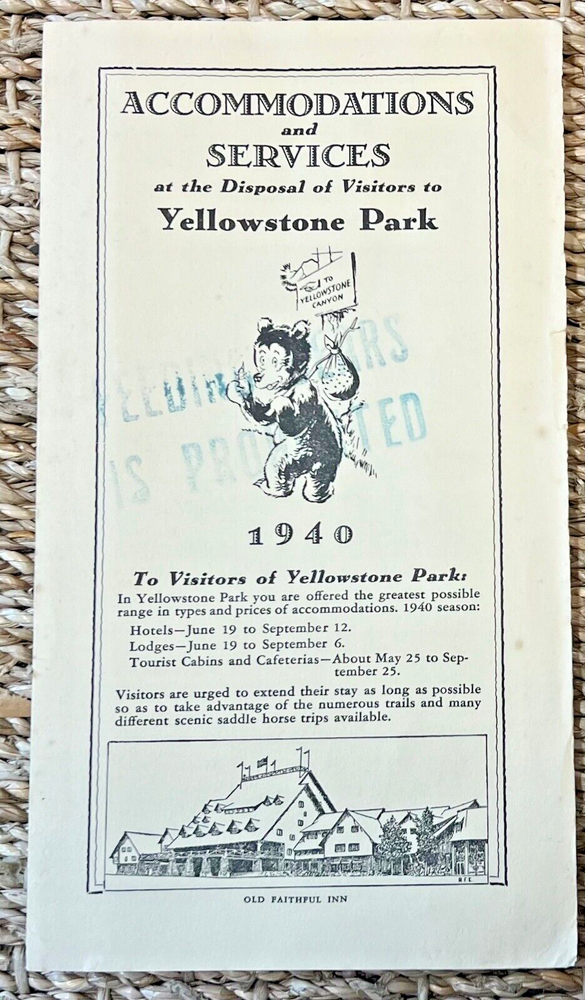 Vintage 1940 Yellowstone National Park Accommodations & Services Brochure-image