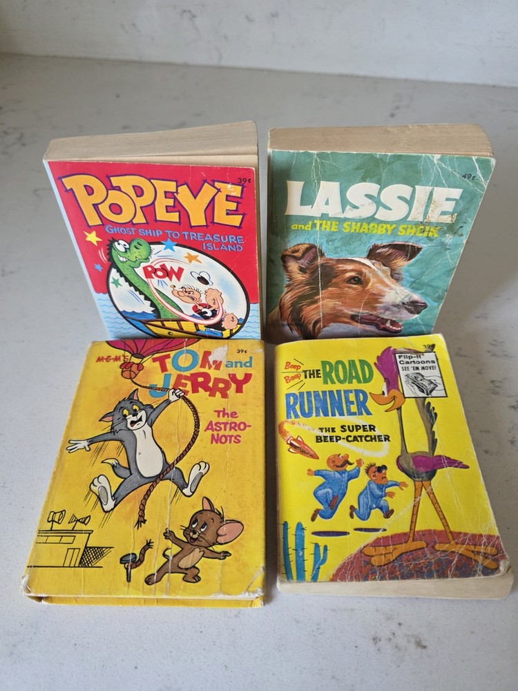Vintage 4 Pc Big Little Books Tom & Jerry Road Runner Popeye Lassie Softcover