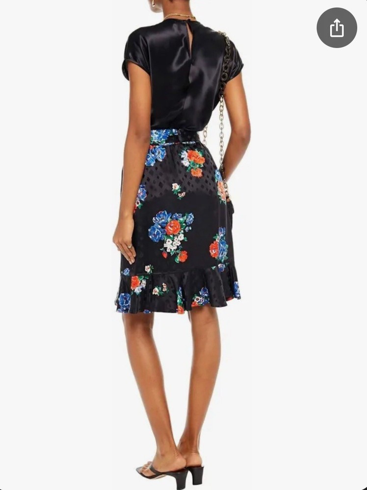 Tory Burch NWT Ruffled Floral Silk Jacquard Skirt  Navy Tea Rose Sz 6 MSRP $448