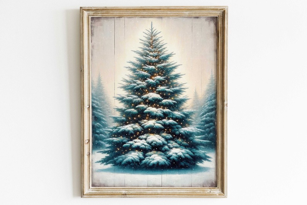 Fir Tree Wall Art Christmas Tree Painting Vintage Christmas Wall Art Spruce