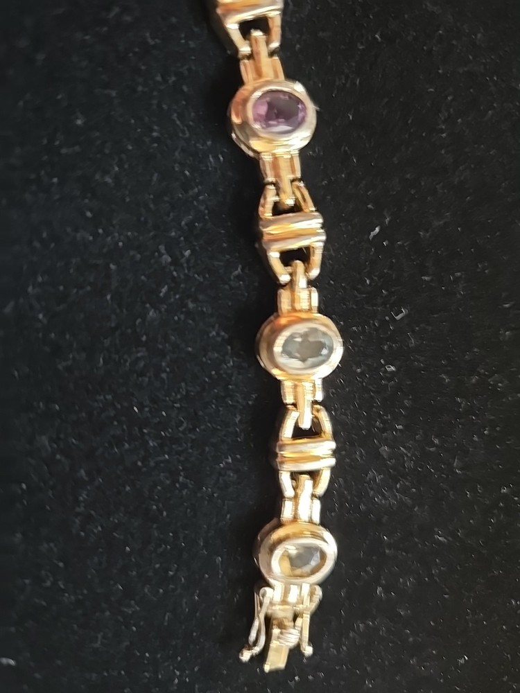 Vtg Gold Over Sterling Silver 925 VERMEIL Gemstone Bracelet, 7.25