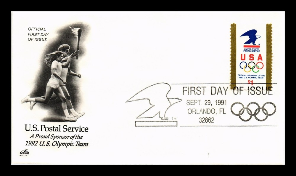 US COVER OLYMPIC RINGS USPS LOGO $1 FIRST DAY ISSUE SCOTT 2539 ARTCRAFT