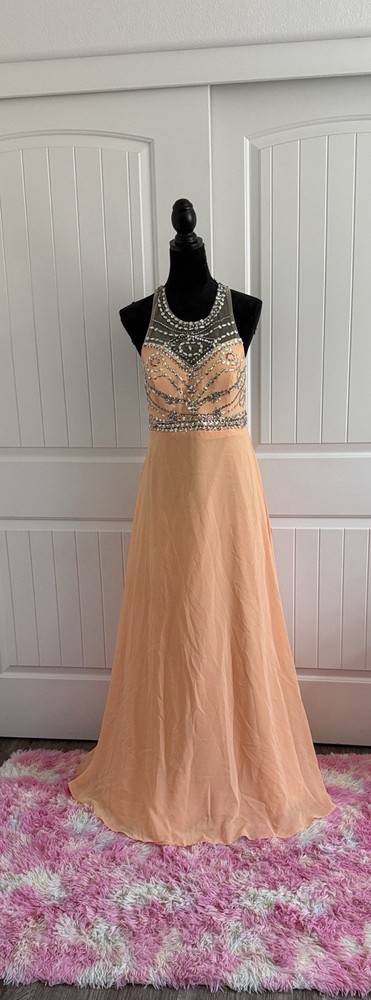 Elegant Peach Prom Dress for Women Size Medium Long Evening Gown Prom Dress