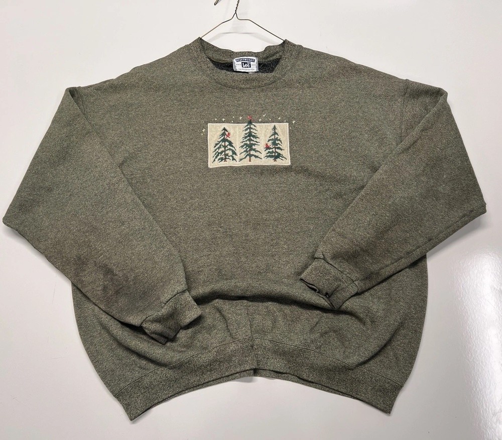 USA Vintage Lee Christmas Tree Sweatshirt Unisex Large-Green Cardinals Holiday