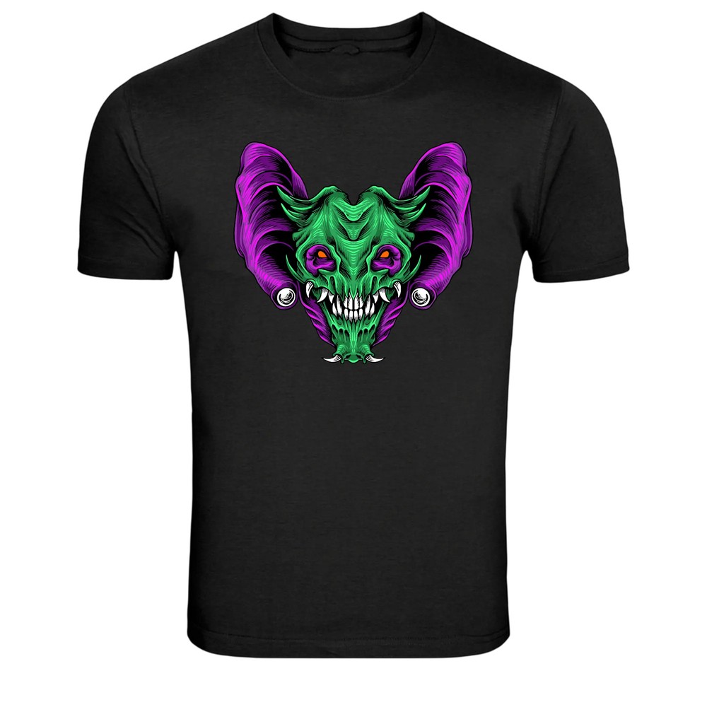 Neon Demon Skull Bat Creature Graphic T-Shirt