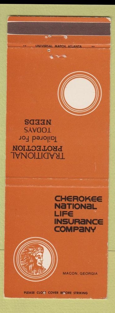 Matchbook Cover - Cherokee National Life Insurance Macon GA Jewel