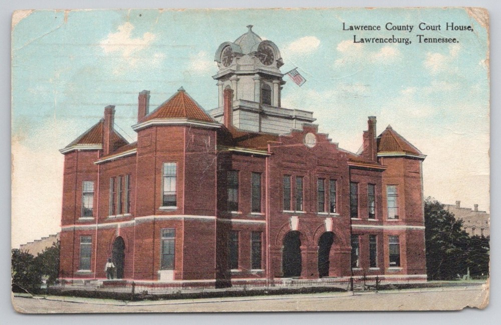 Lawrenceburg TN Court House Postcard 1910 Nashville Postmark