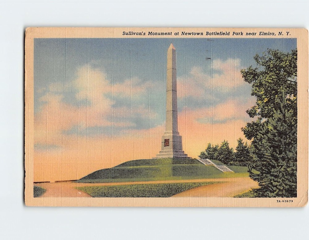 Postcard Sullivan's Monument Newtown Battlefield Park near Elmira New York USA