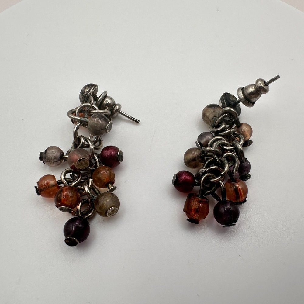 Vintage Y2K Dangle Earrings Glass Beaded Silver Tone Women's Classic Jewelry