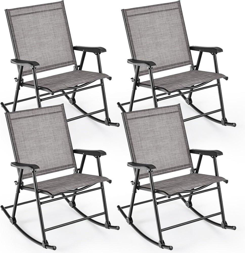 Portable 4-Piece Folding Rocking Chair Set with Breathable Fabric for Patio & Outdoor Use