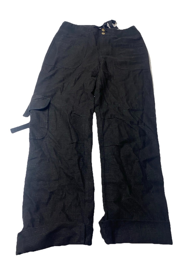Soft Surroundings Cargo Wide Leg Pants Womens S Tall Black Linen Blend Lagonlook