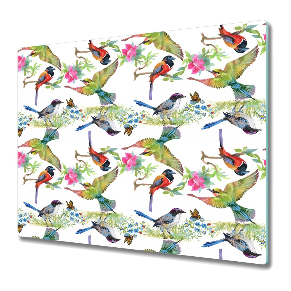 Glass Surface Protector Worktop Saver Colourful birds white 60x52