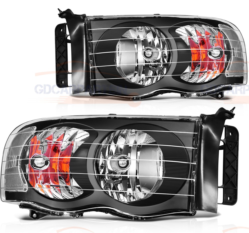 For 2002-2005 Dodge Ram Headlights Assembly Pair Black Housing Front Headlamp