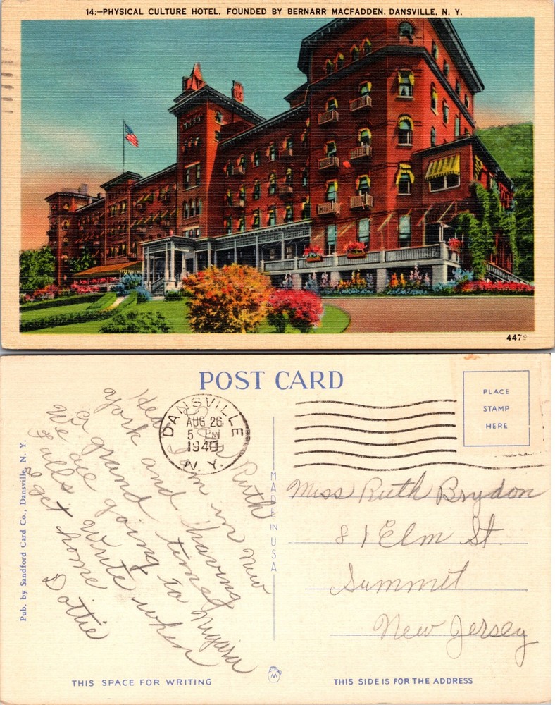 Physical Culture Hotel Dansville New York NY Postcard