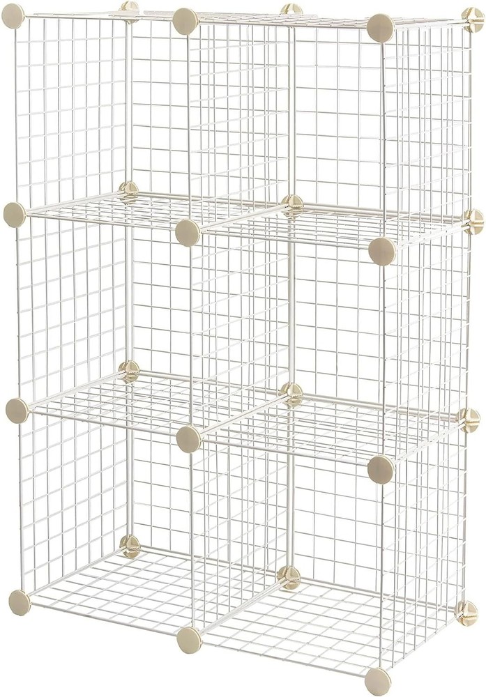 Amazon Basics 6 Cube Wire Grid Stackable Storage Shelves, 12.6 6 Cube, White