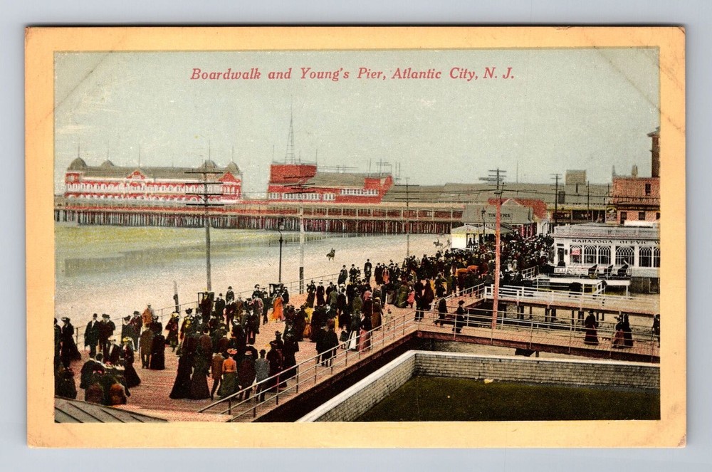 Atlantic City NJ-New Jersey, Boardwalk And Young's Pier, Vintage Postcard