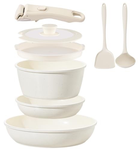 Non-Stick Ceramic Cookware Set 8-Piece Cream White Pots & Pans