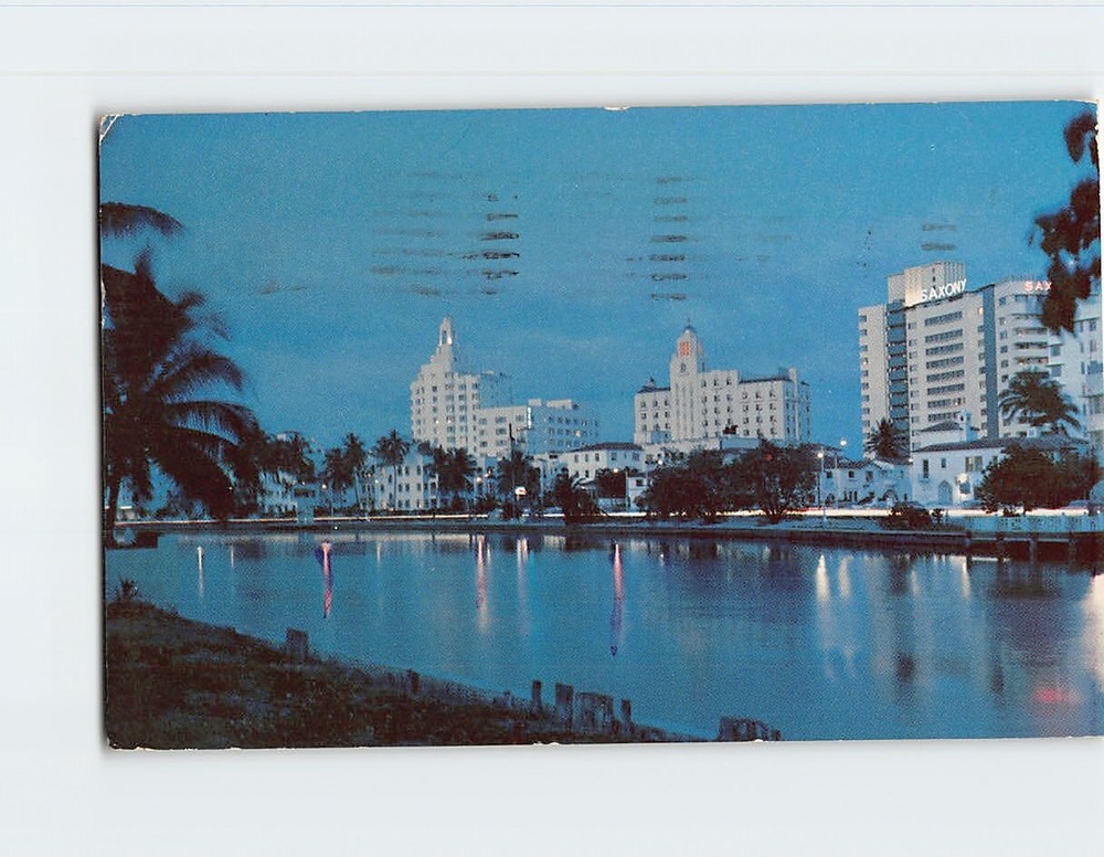 Postcard Night Scene Indian Creek Miami Beach Florida USA
