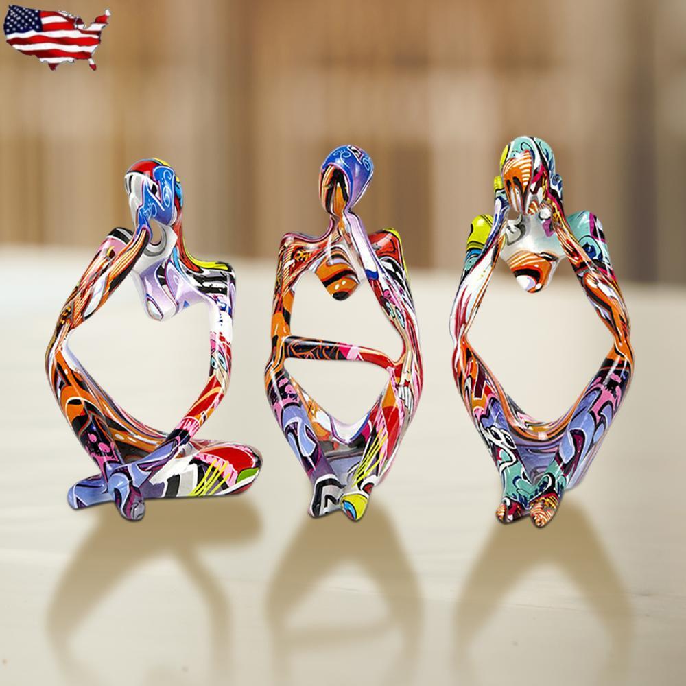 3pcs Resin Abstract Thinker Statue Graffiti Ornaments Handicrafts Home Decor-image