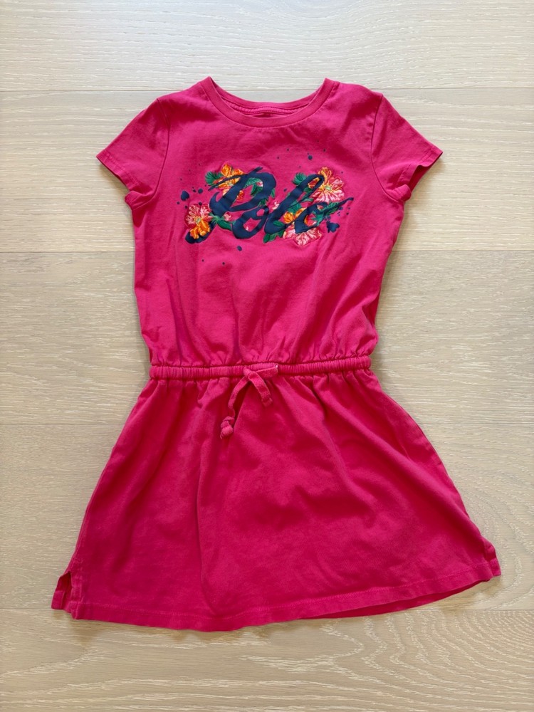 Polo Ralph Lauren Girls Pink Floral Graphic T-Shirt Dress Size 5