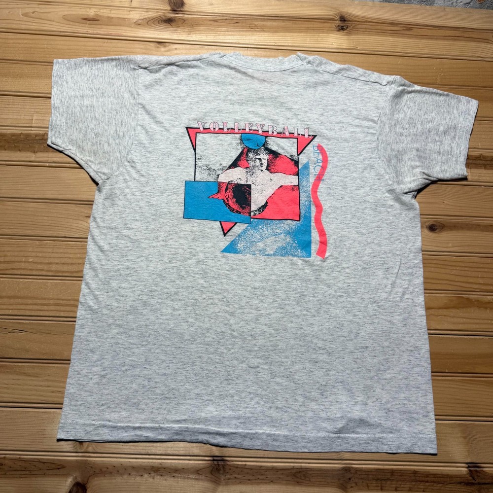 Vintage 90s Volleyball Beach Set It Slam It Summer Sport Graphic T-Shirt Large