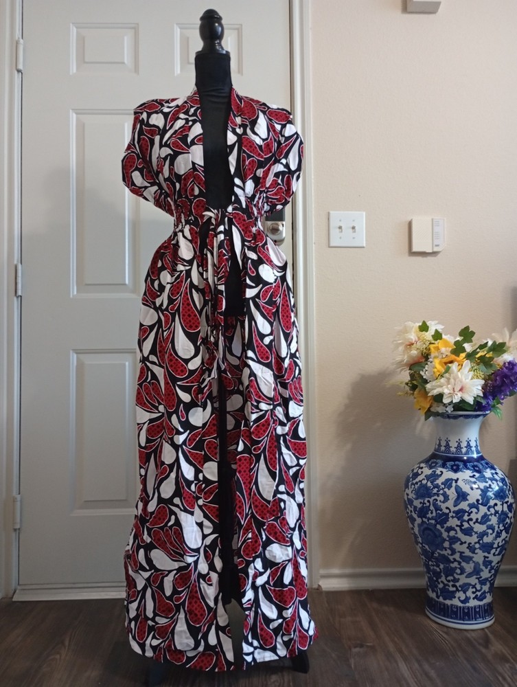 African Ankara Kimono 54 inch  Long With Pockets  size L  to XL