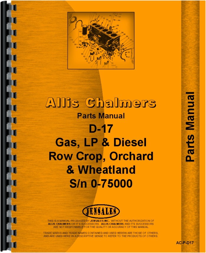 Allis Chalmers D17 SN0-75000 Row Crop Orchard Parts Manual AC-P-D17