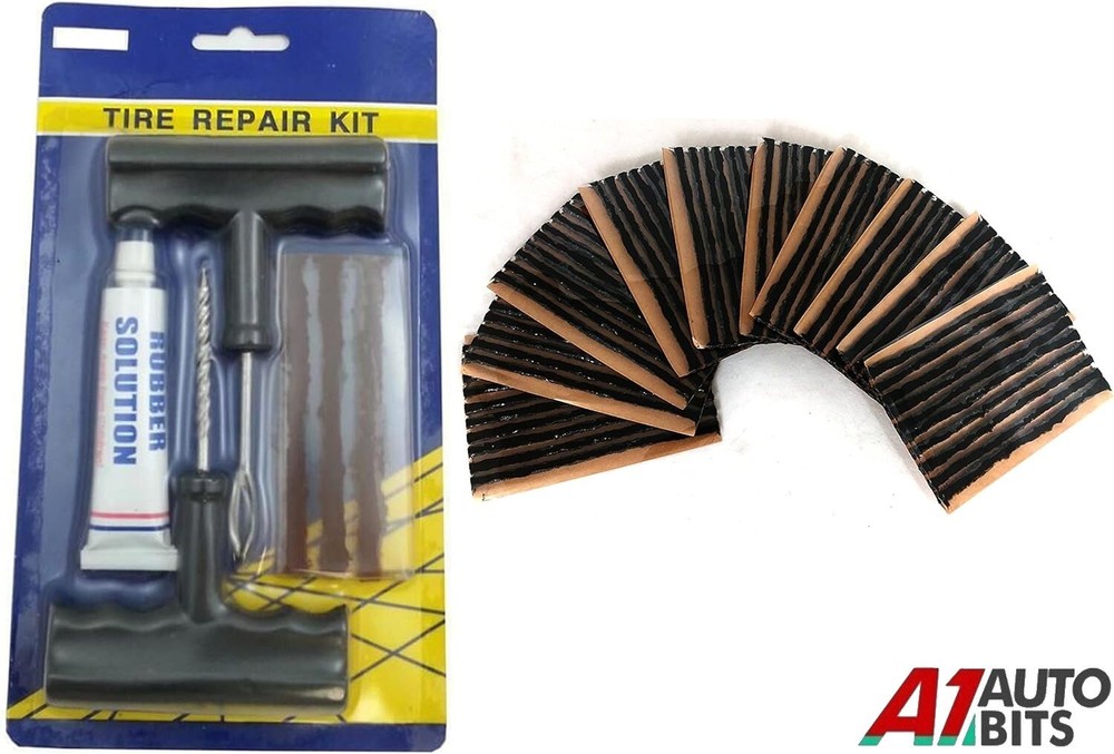 Tubeless Tyre Repair Puncture Kit Tool Plug Set Car Bike Quad + 103 Strips New
