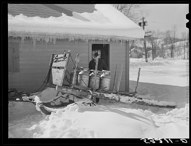 Photo:Woodstock Vermont 1940 Milk Cans Farmers Cooperative Truck Pickup