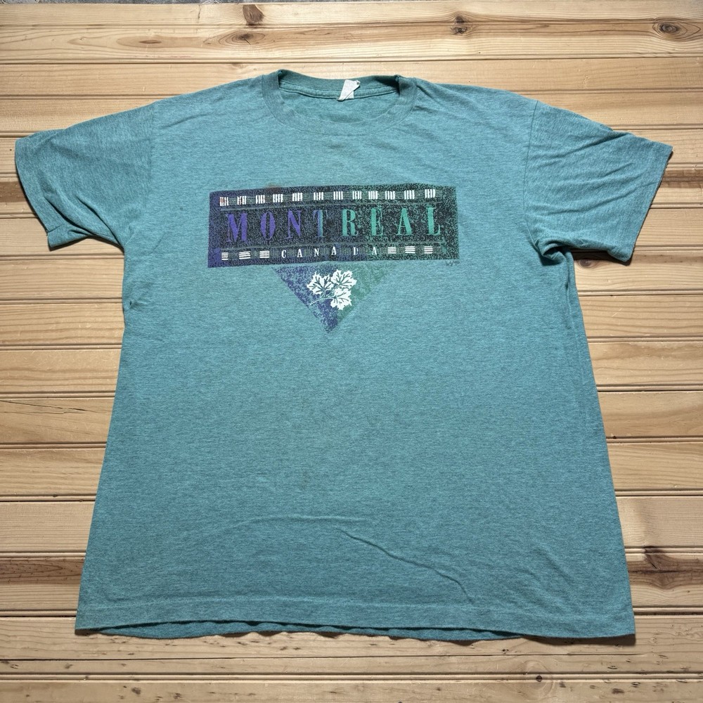 Vintage 90s Montreal Canada Maple Leaf WAM Travel Shirt Size XL Single Stitch