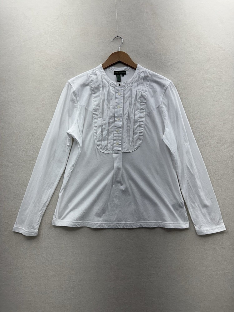 Lauren Jeans Co Women's XL White Cotton Long Sleeve Button Up Shirt