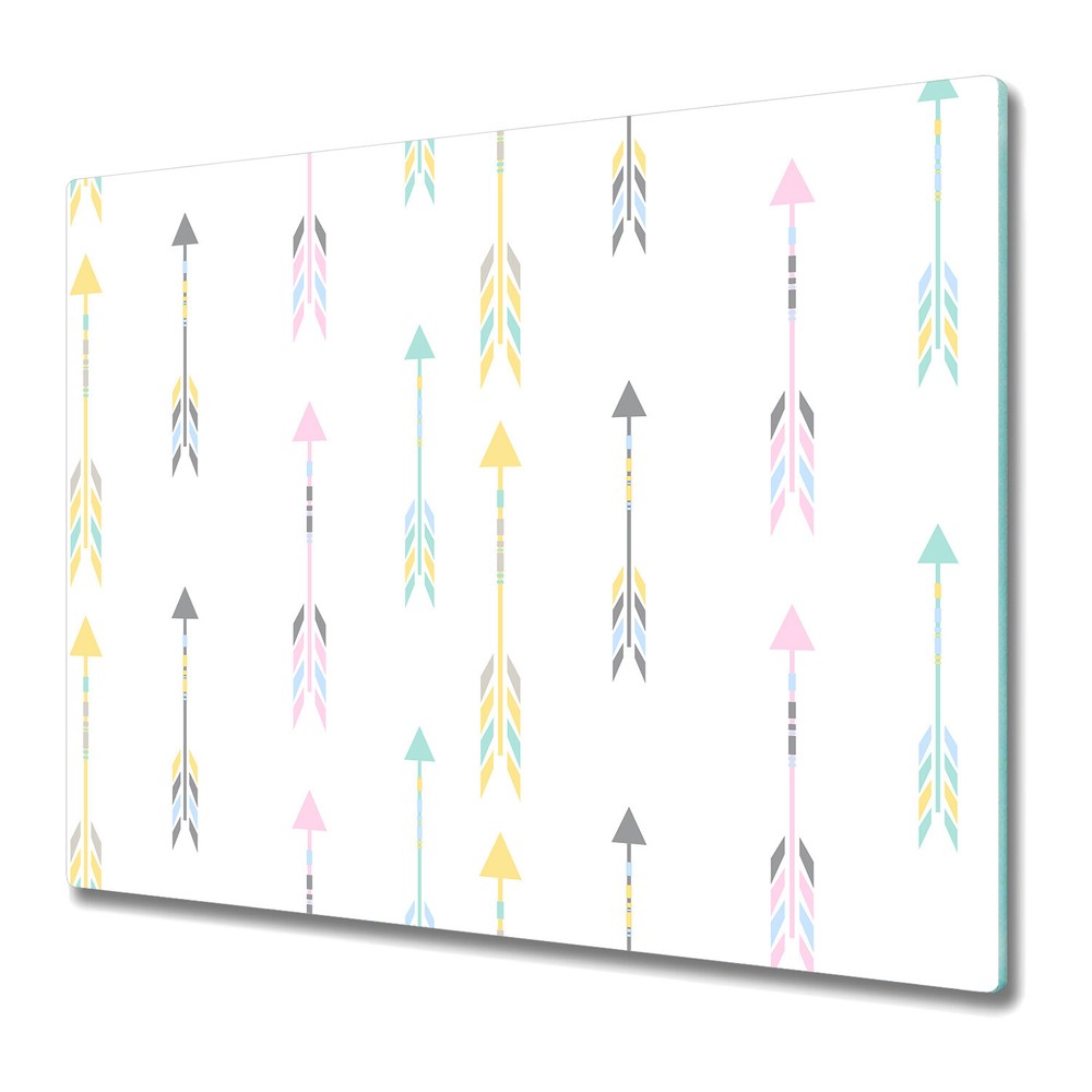 Glass Chopping Cutting Board Tribal arrow pink yellow and green design 60x52