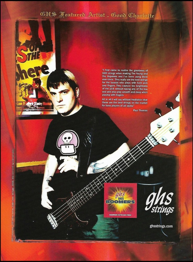 Good Charlotte Paul Thomas GHS Bass Boomers Guitar Strings advertisement print