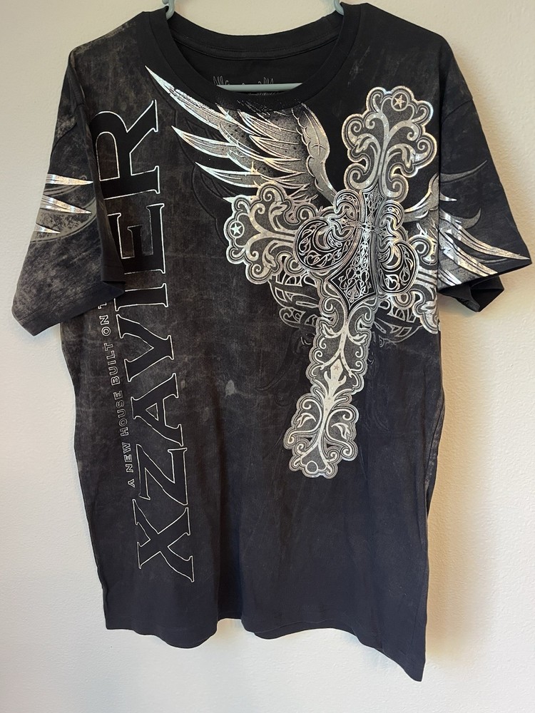 Vtg Y2K Xzavier Shirt Mens L Gothic Cyber Goth Cross Affliction Style MMA