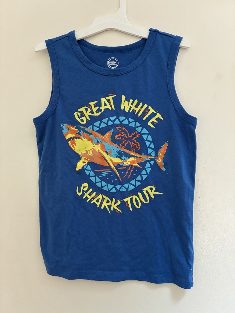 Wonder Nation Kid Boys Great White Shark Cotton Blend Sleeveless Tank Top Blue M