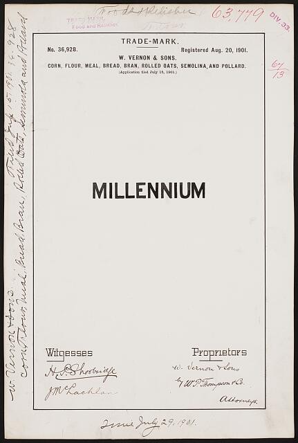 W. Vernon Sons Millennium brand Corn, Flour, Meal, Bread, Bran, Rolled Oats,