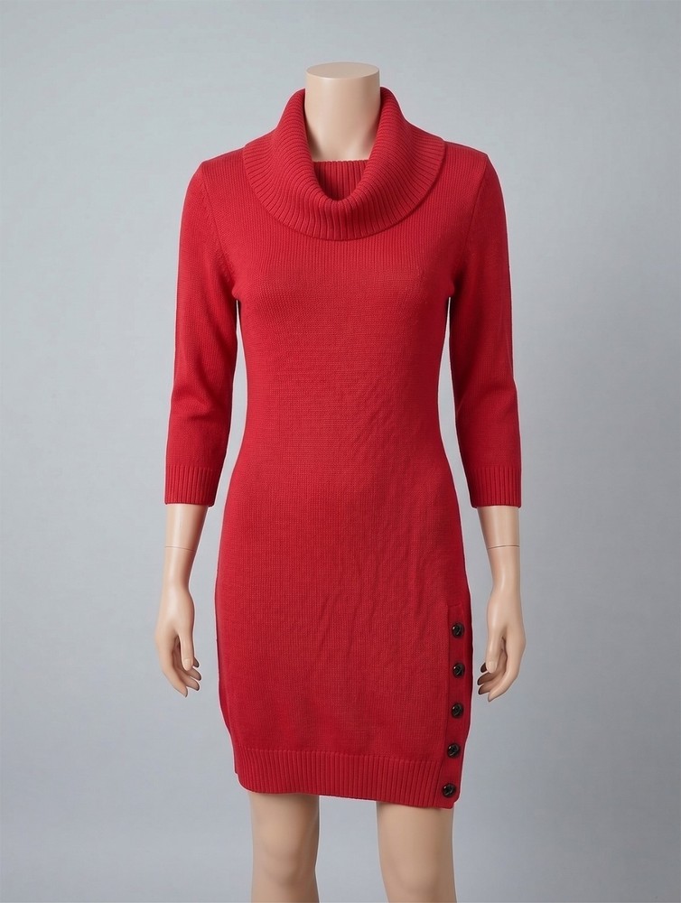 Lauren Ralph Lauren NWT Red Cowl Neck Knit Knee Length Sweater Dress Medium