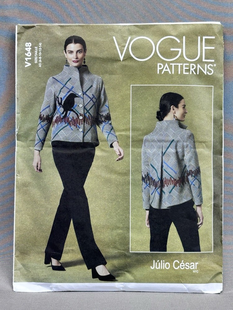 Vogue V1648 Julio César Jacket Sewing Pattern Misses 6–14 Uncut Designer