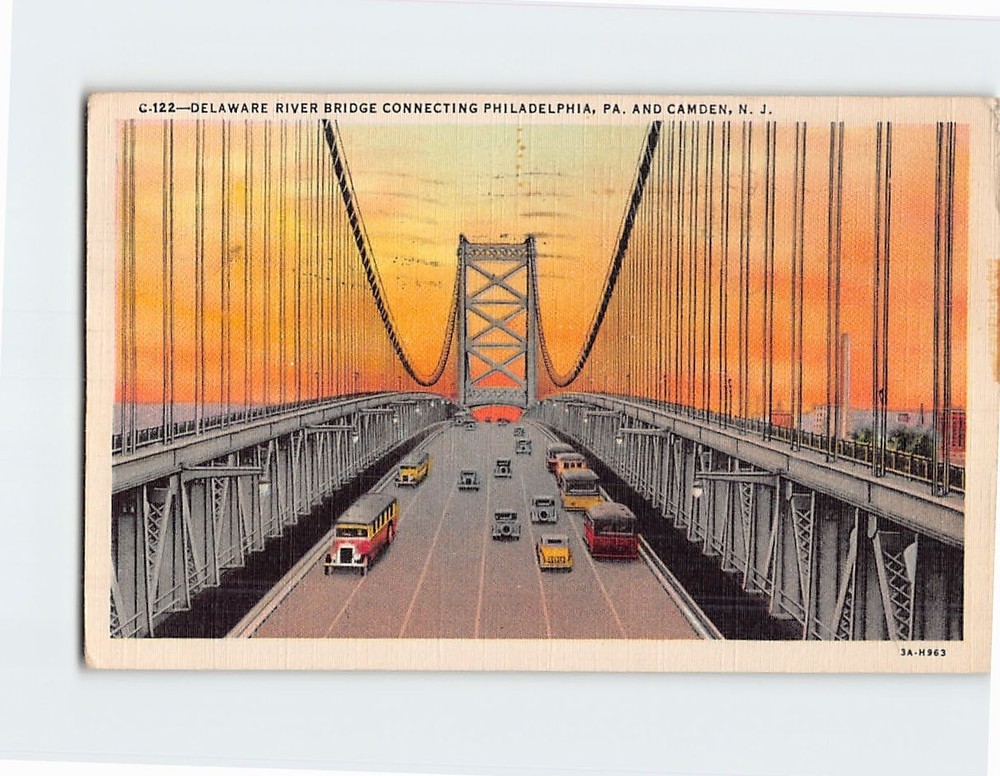 Postcard Delaware River Bridge Connecting Philadelphia PA & Camden NJ USA