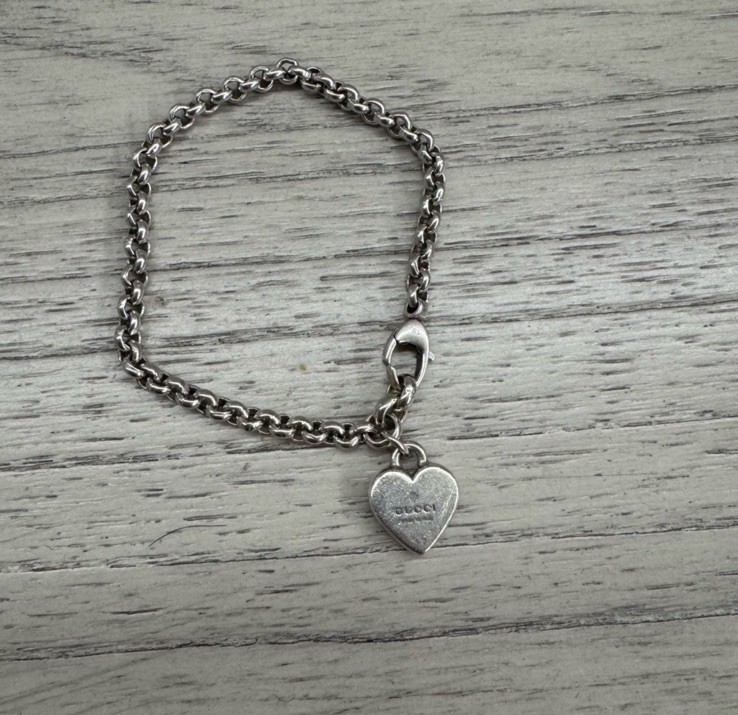 GUCCI HEART CHARM BRACELET Sterling Silver 925