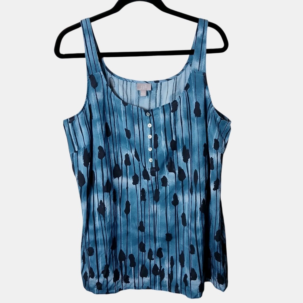 J.Jill Tank Top Womens XL  Sleeveless Button Front Casual Scoop Neck Silk Blue