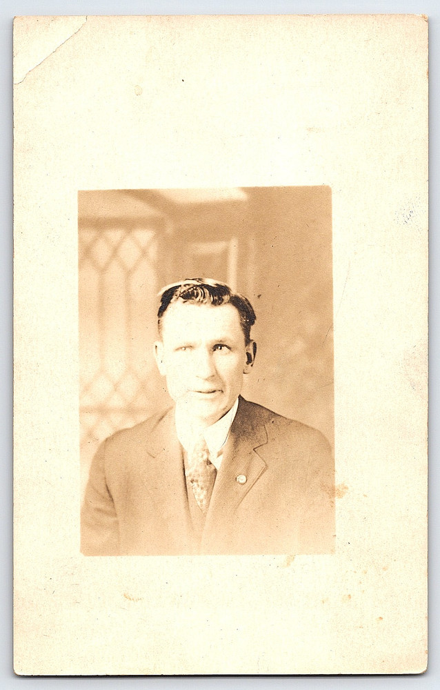 Portrait Picture Of A Man In A Suit Coat Tie Vintage Real Photo Postcard RPPC