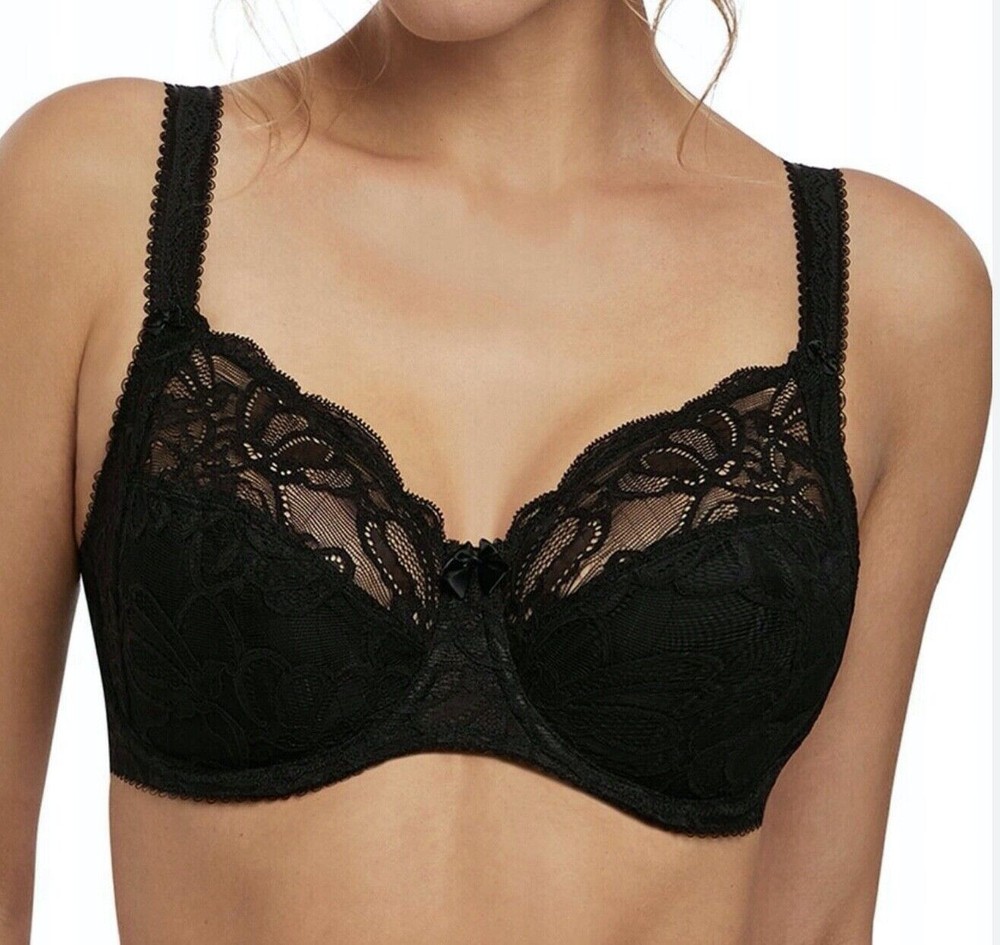 Fantasie Jacqueline Bra 32D Black Lace Underwired Side Support Full Cup 9401